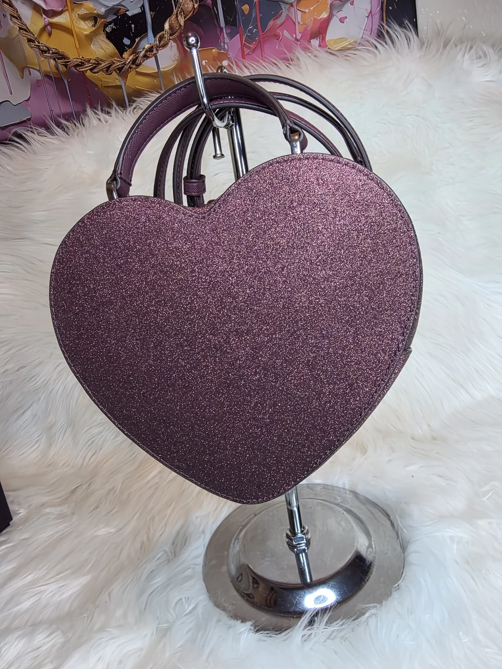 Kate Spade NWOT Plum Glitter Heart Mini Top-Handle  Crossbody Bag Includes Strap